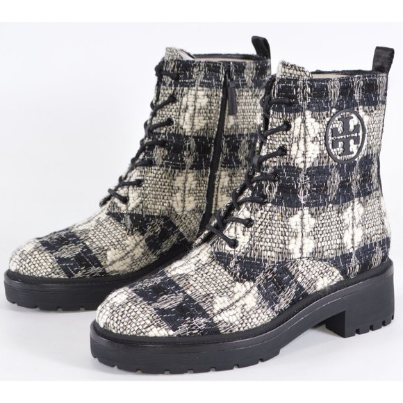 Tory Burch Shoes - New Tory Burch MILLER Lug Sole Tweed Leather 50 mm Bootie Combat Boots